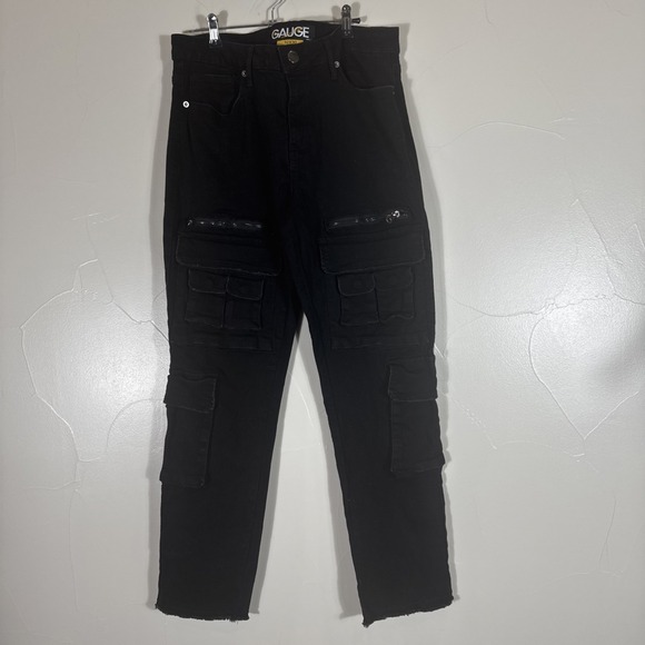 Affliction Other - Gauge Men's Black Cargo Moto Jeans 32x28 Multi Pocket Zipper Biker‎ Denim Pants